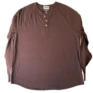 Good Fellows Co Men T-shirt size XL Long Sleeve Button Half stretchy Solid Brown